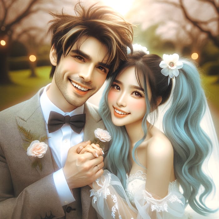 Enchanting Wedding Photo: Hispanic Groom & Asian Bride Embracing
