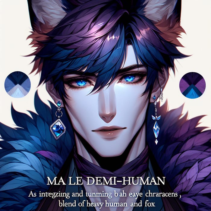 Captivating Male Fox Demi-Human with Sapphire & Violet Fur