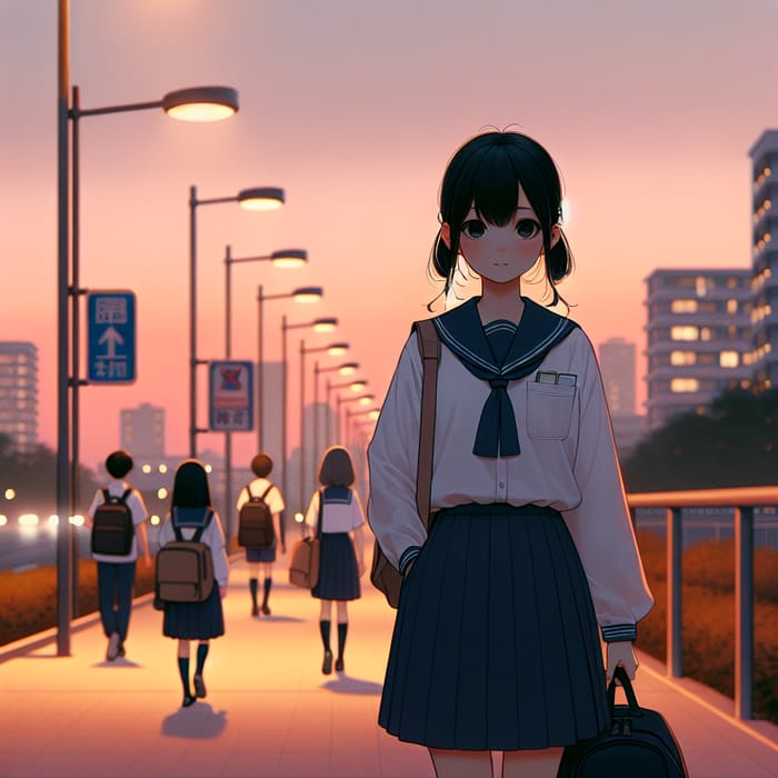 Serene Schoolgirl Walking Home at Sunset