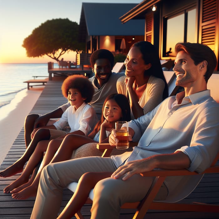 Family Beach Sunset: Businessman's Relaxing Evening