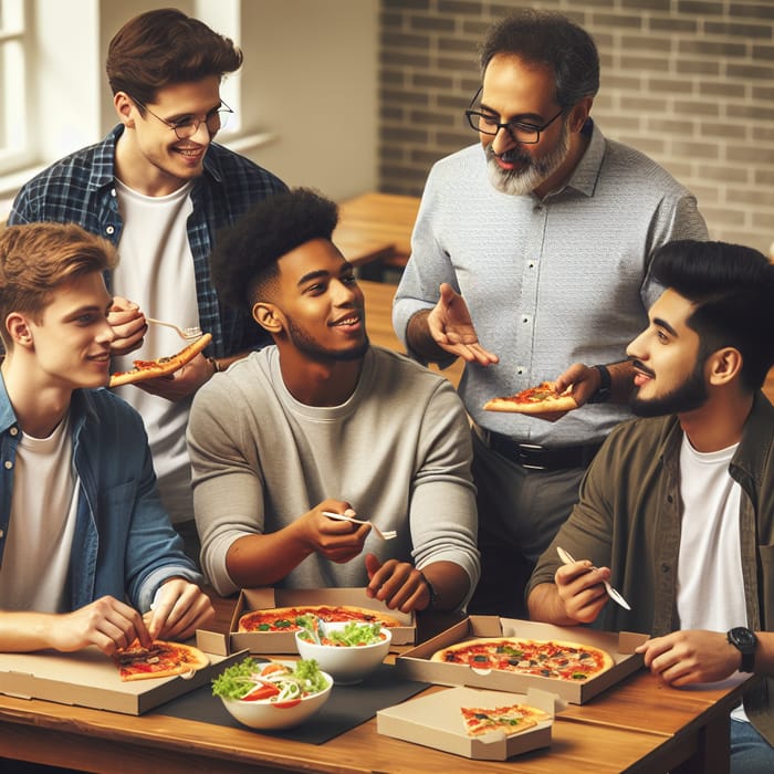 College Students Dining with Professor: Pizza & Salad Chat