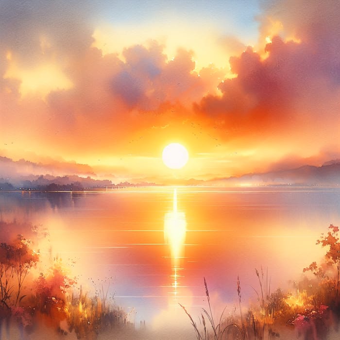 Tranquil Watercolor Sunrise Painting | Ethereal Landscape Art