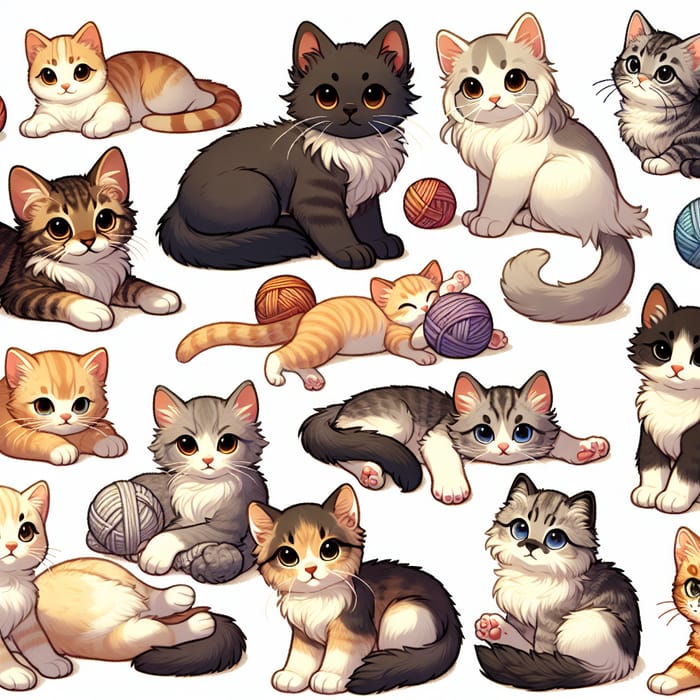 Cats: A Variety of Feline Breeds in Different Poses