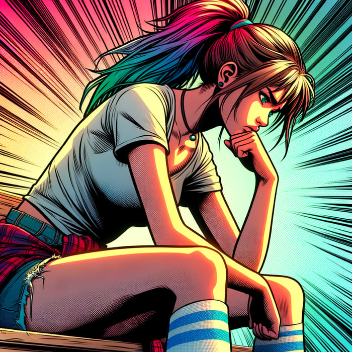 Comic Book Inspired Art: Troubled High School Girl in Vibrant Colors