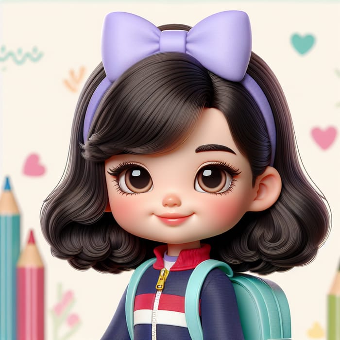 Adorable 3D Caucasian Girl Character for Preescolar | Blue & Red Tracksuit