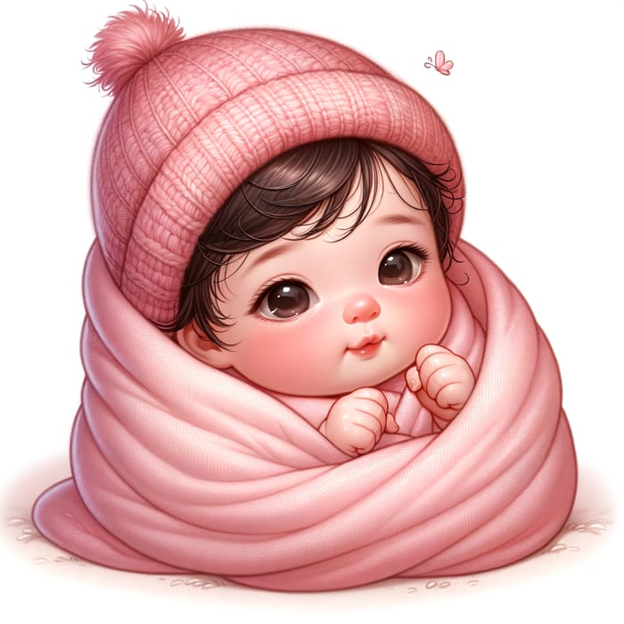 Loving Newborn Baby Girl in Soft Pink Blanket