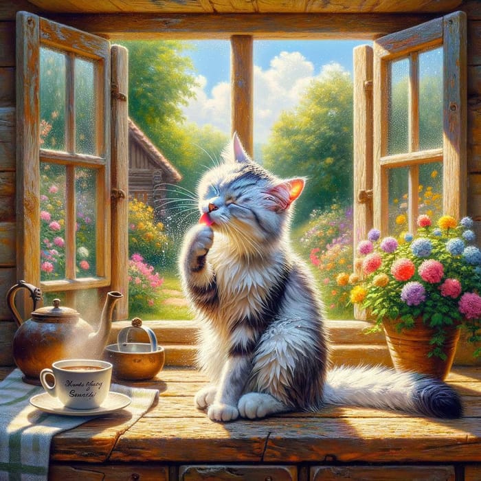 Beautiful Domestic Cat Enjoying Sunshine in Rustic Room - Seekor Kucing