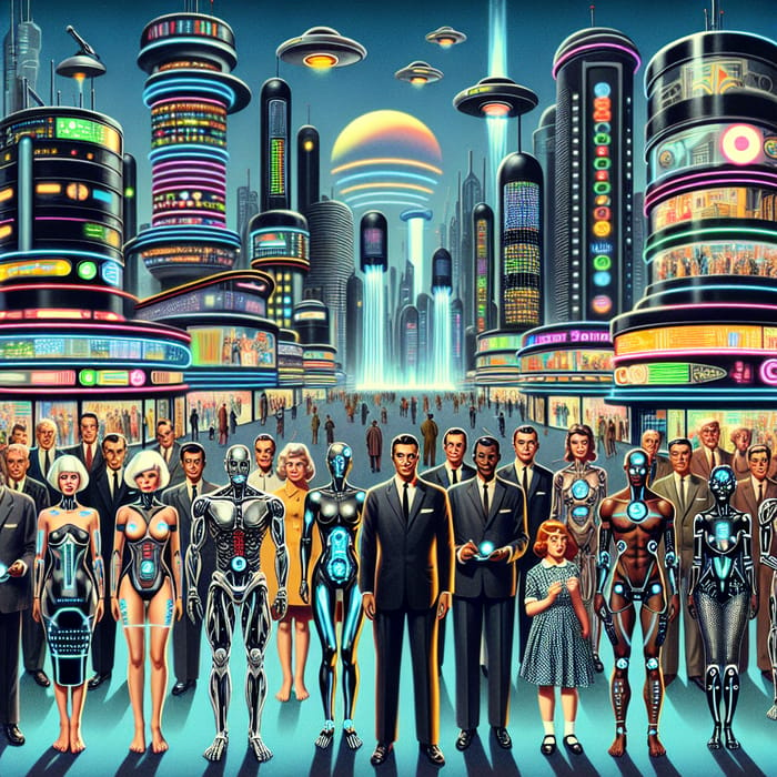 Human Cybernetics in Retro-Futurist Cityscape