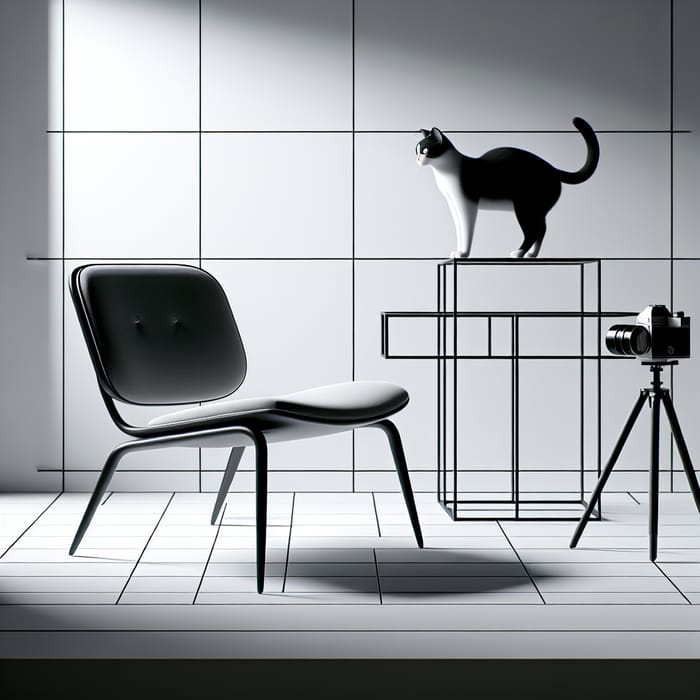 Sleek Chair with Playful Cat | Contemporary Designer Style