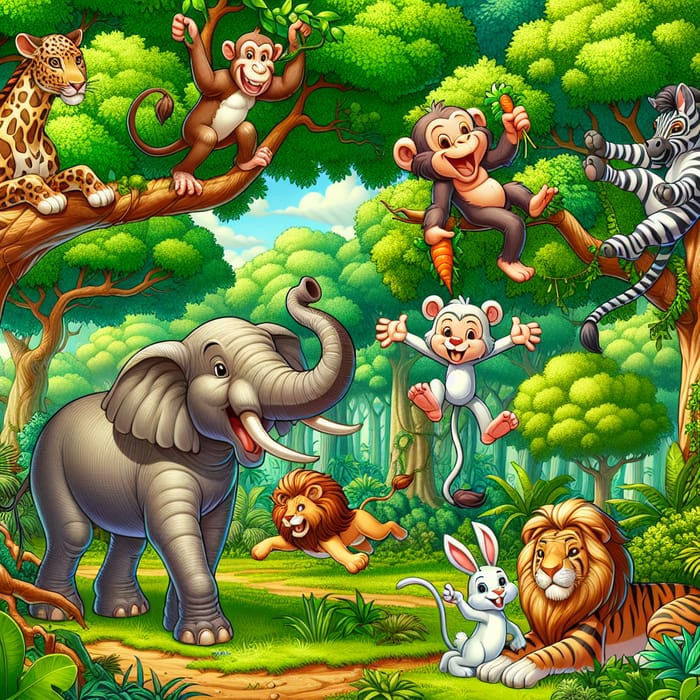 Lively Forest Clipart with Joyful Animals