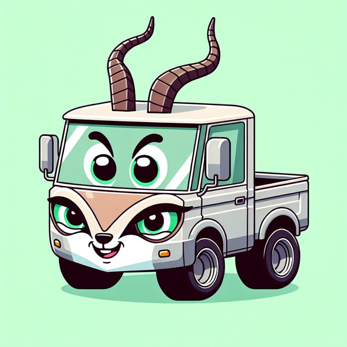 Cartoon-Style Living 'GAZelle' Vehicle with Antlers on Light Green Background