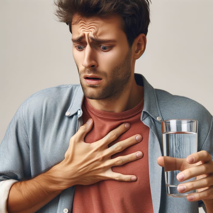 Caucasian Male Choking on Water - Recovery Moment Captured