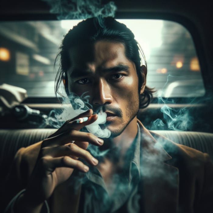 Filipino Man Smoking in Car Portrait