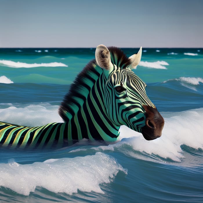 Green Zebra Swimming in the Sea - Stunning Wildlife Moment
