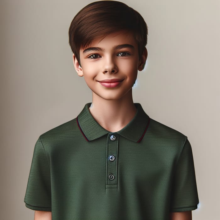 Young Boy in Green Lacoste-Inspired Polo Shirt