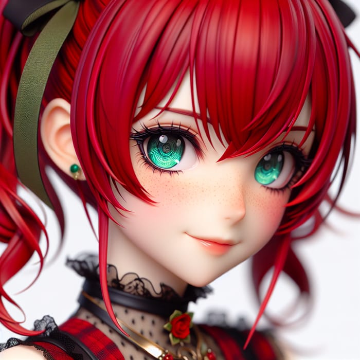 Sultry Anime Girl with Red Hair, Green Eyes, and Gothic Style