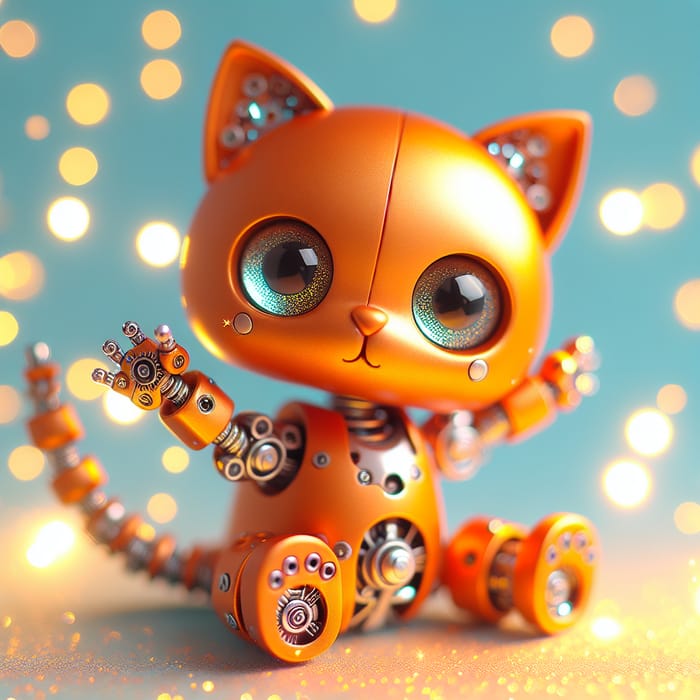 Sparkling Orange Cat with Mechanical Paws