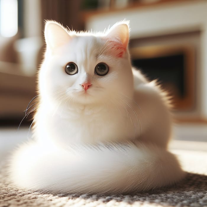 Beautiful White Cat Pose with Shiny Fur