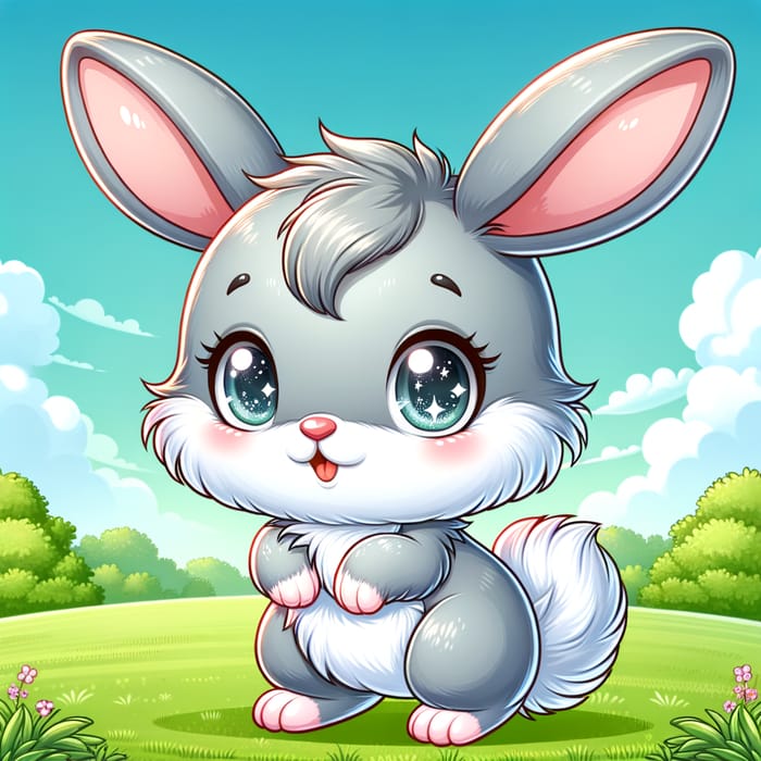 Charming Rabbit Illustration in Meadow | Cute Cartoon Design