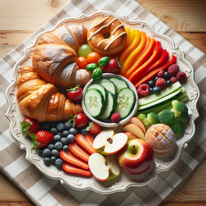Mixed Plate of Pastries, Vegetables, and Fruits