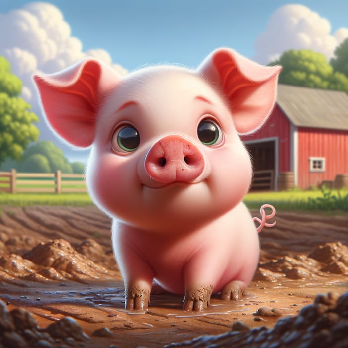 Adorable Pig in Confusion - Charming Farm Scene
