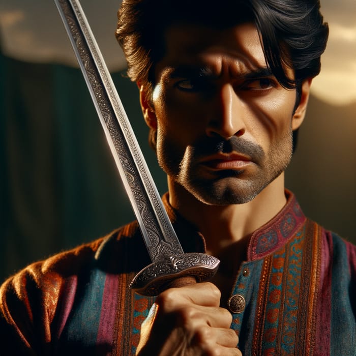 Serious South Asian Warrior with Sword