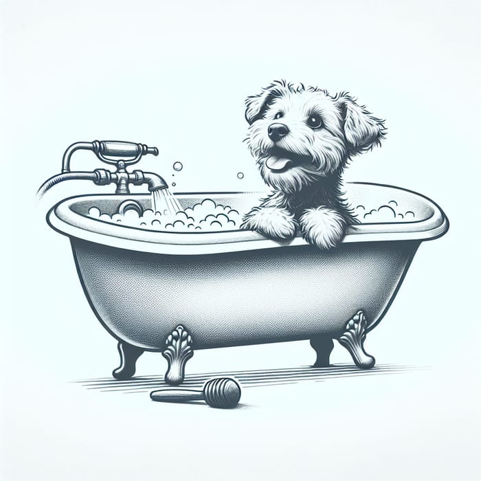 Playful Dog in Clawfoot Bathtub Logo Sketch
