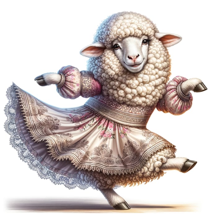 Draw a dancing sheep in elegant attire