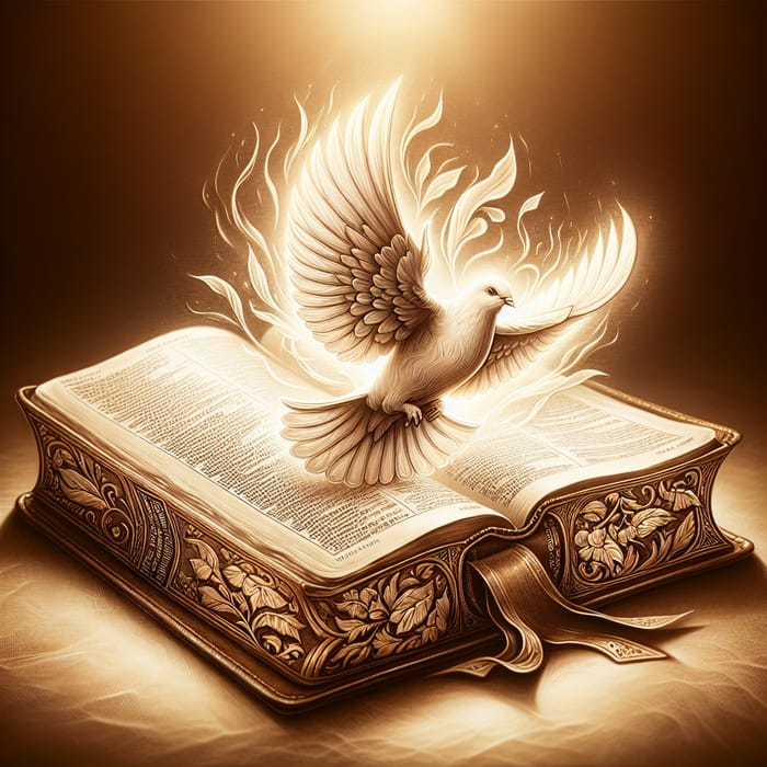 Holy Spirit Dove Hovering Over Holy Bible | Spiritual Symbolism Art