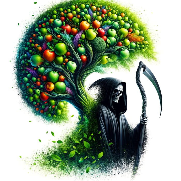 Grim Reaper Embracing Life: A Harmonious Merge