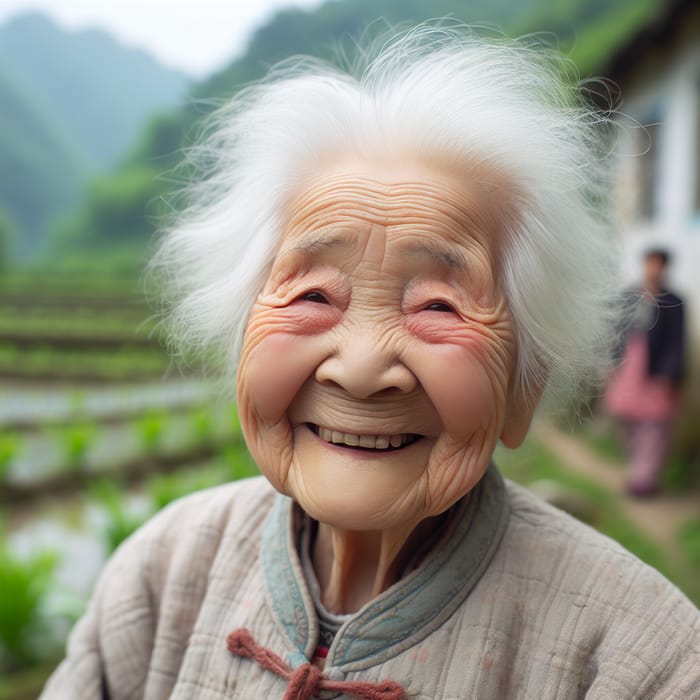 Vibrant Elderly Chinese Lady with White Hair - Full of Life