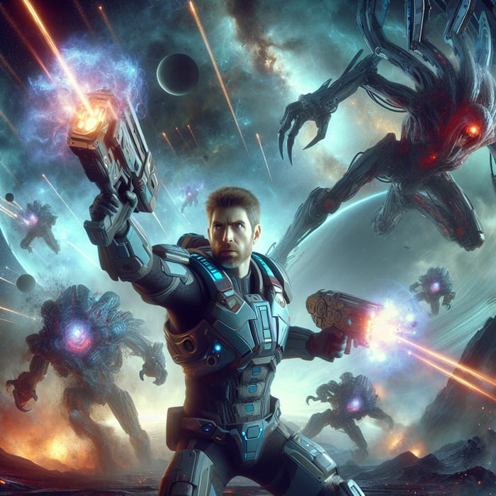 Commander Shepard Fighting Against a Horde of Reapers - Futuristic Warfare