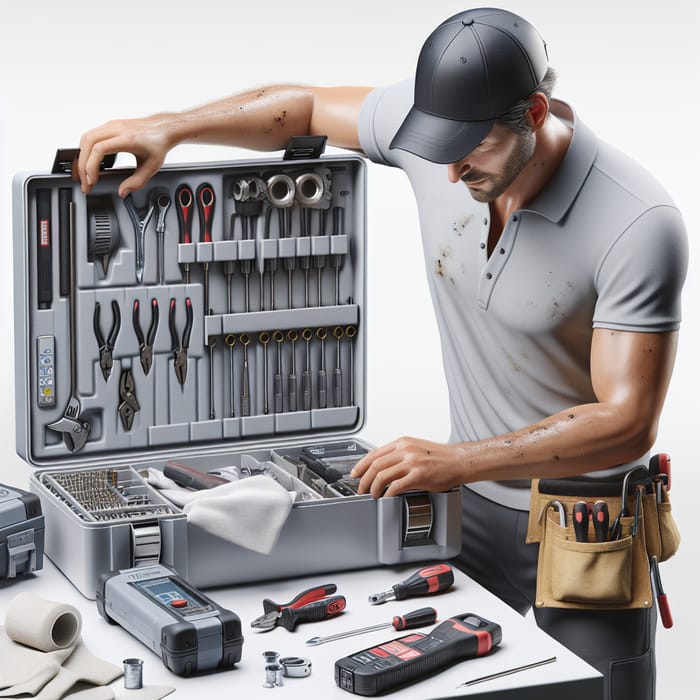 Expert Repairman in Gray Shirt Fixing Appliances | Realistic Detail Photo