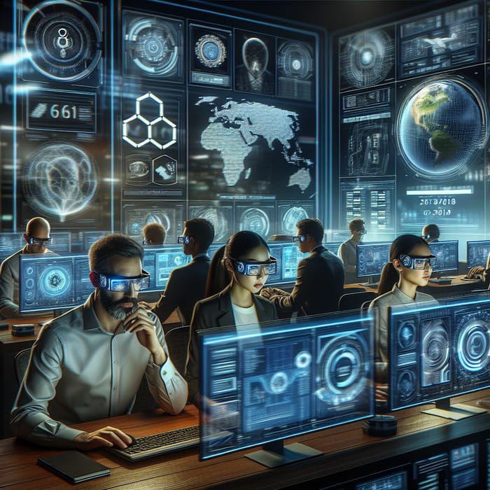 Futuristic Cybersecurity Specialists in Action