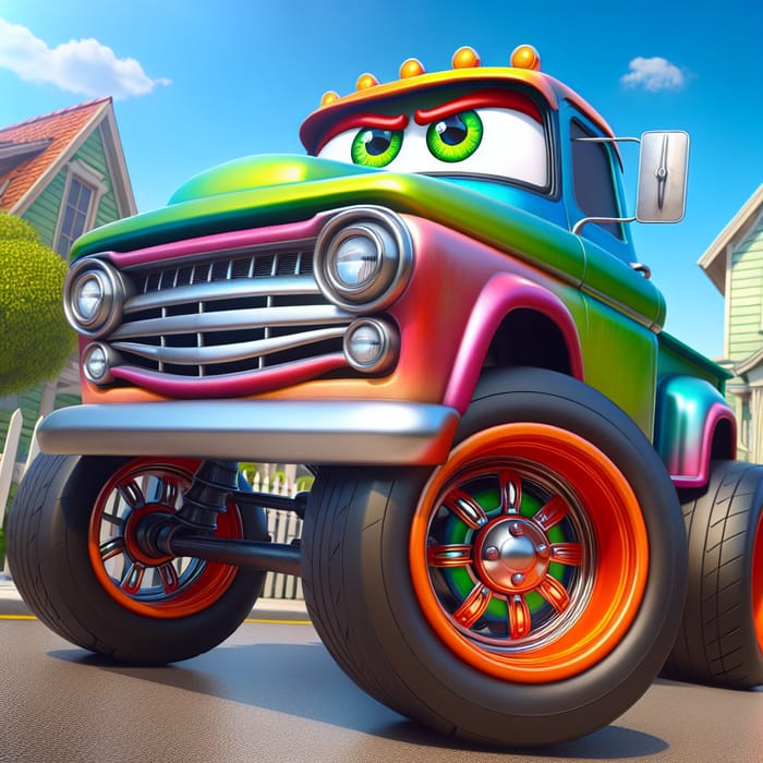 Disney Monster Truck: Playful Cartoon Pickup in Classic Small Town