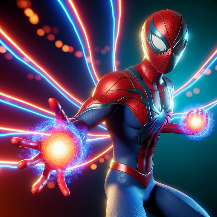 Spider Man Energy Attack - Dynamic Pose and Bright Spheres