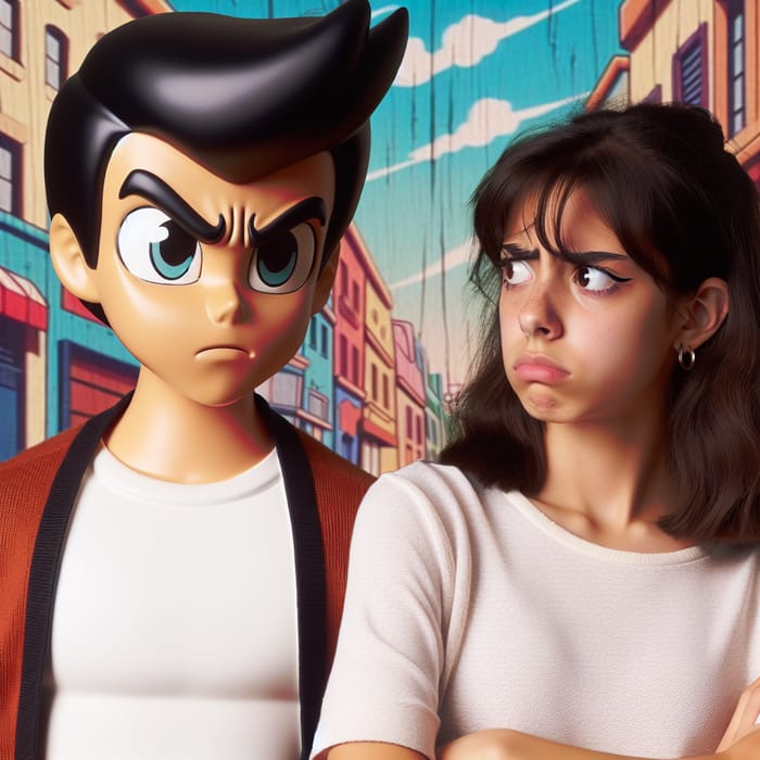 Young Brown-Haired Girl Angry with Black-Haired Disney-Like Boyfriend