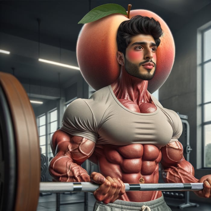 Muscular South Asian Peach Weightlifter with Barbell