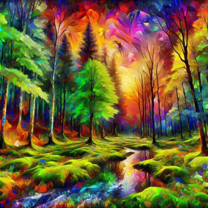 Abstract Nature Scene with Vibrant Forest Colors