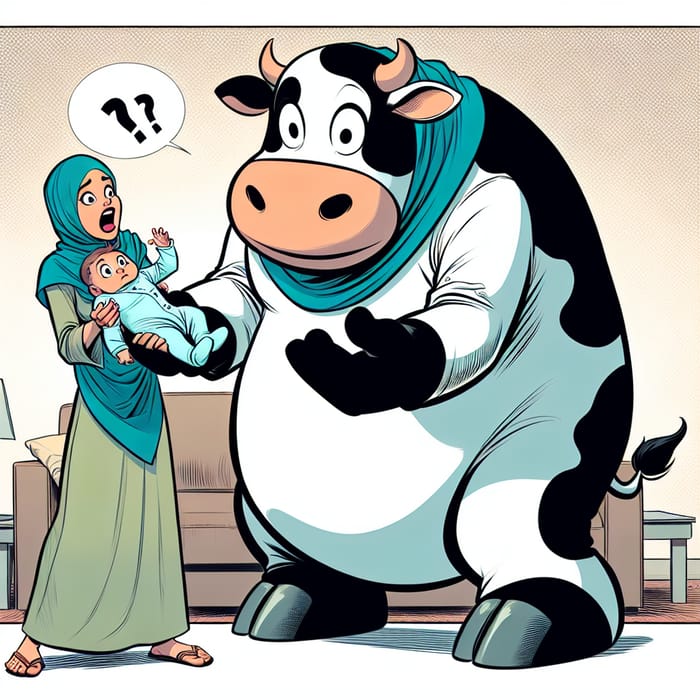 Cow Cartoon Grabs Baby - Unexpected Motherly Scene
