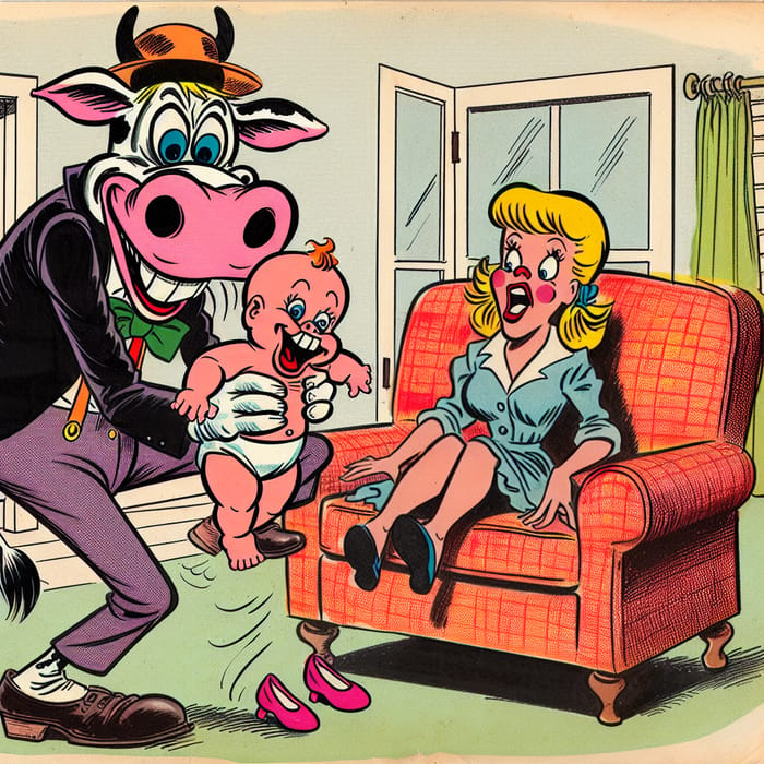 Funny Cow Cartoon: Kidnapping Baby, Humorous Garfield Style