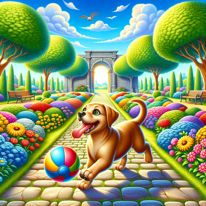 Adorable Dog Playing Happily in Colorful Park