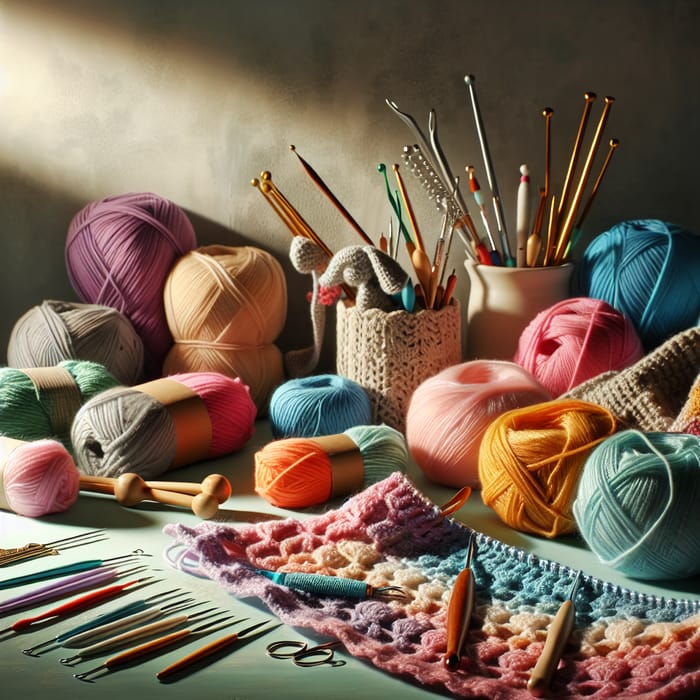 Serene and Peaceful Crochet Table with Vibrant Tools