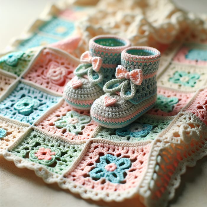 Handmade Crochet Baby Blanket & Booties in Pastel Colors