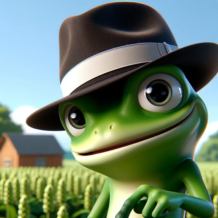 Fedora Hat Cartoon Character - Cheeky Pepe Style in Countryside