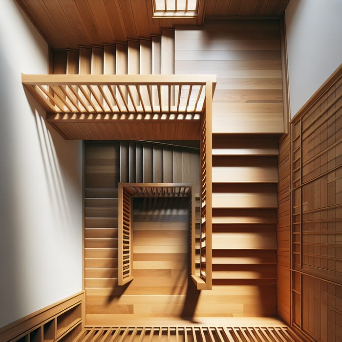Warm and Inviting Wooden Staircase, Realistic Home Ambiance