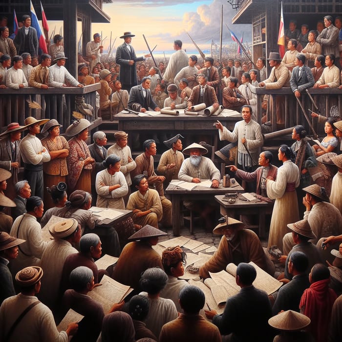 Political Scene: 19th Century Philippines Town Gathering