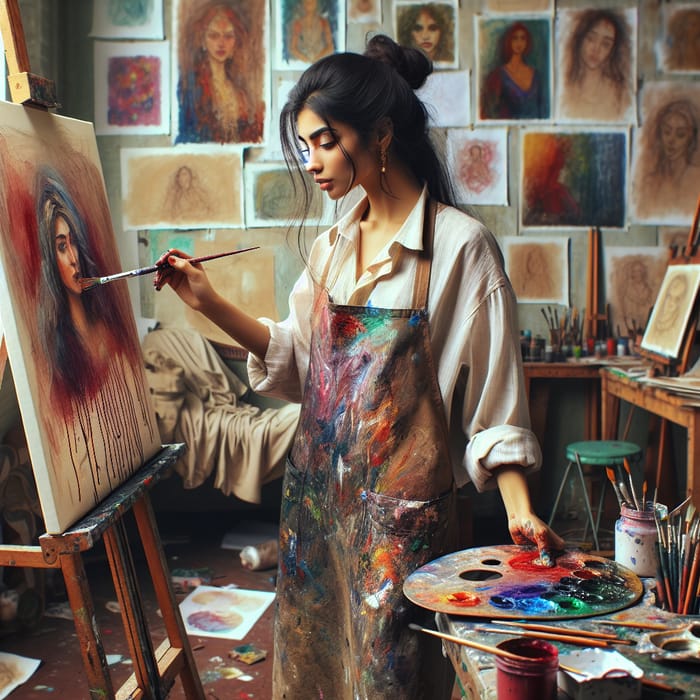 South Asian Woman Painter Capturing Artistic Chaos | Studio Masterpiece