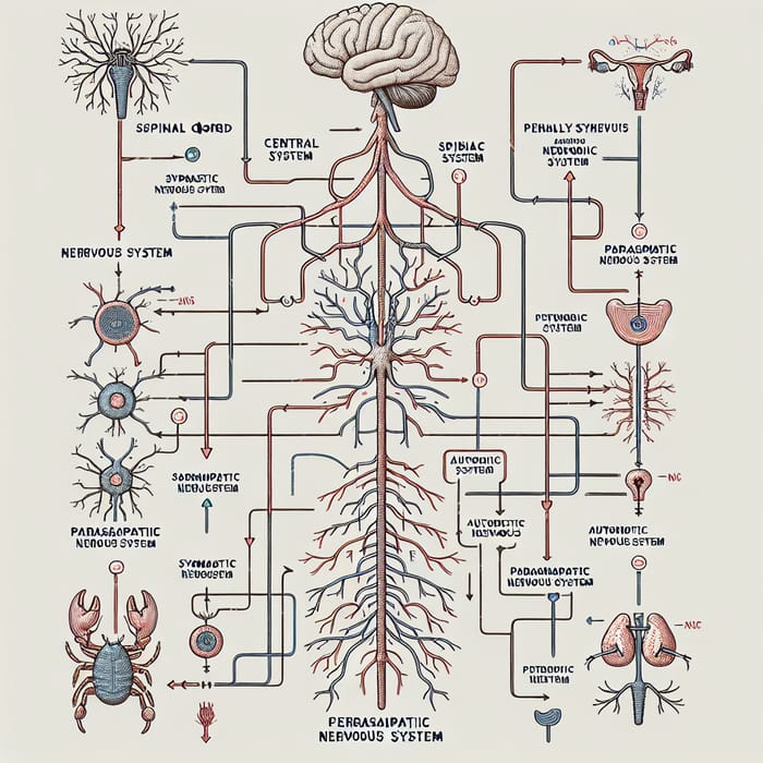 Human Nervous System Flow Chart: Brain, Spinal Cord, Autonomic Nervous System