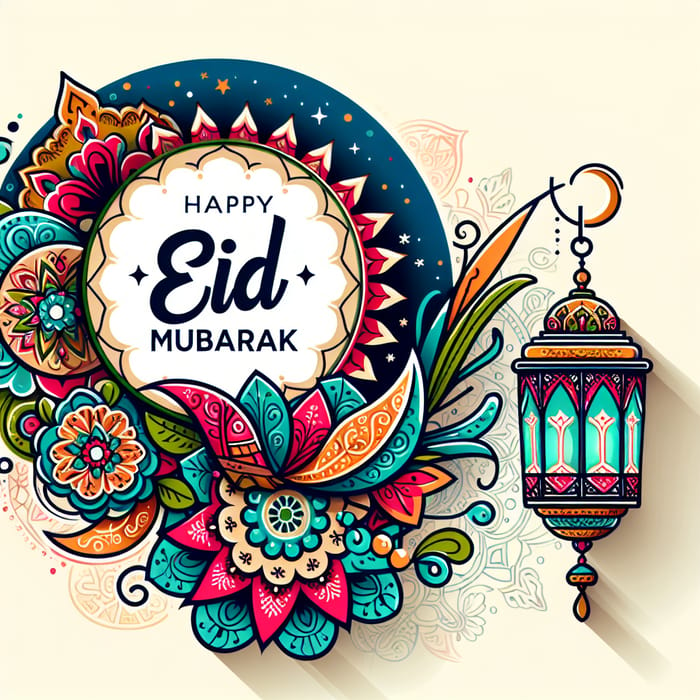 Joyful Eid Mubarak Cards with Arabic Lantern Design